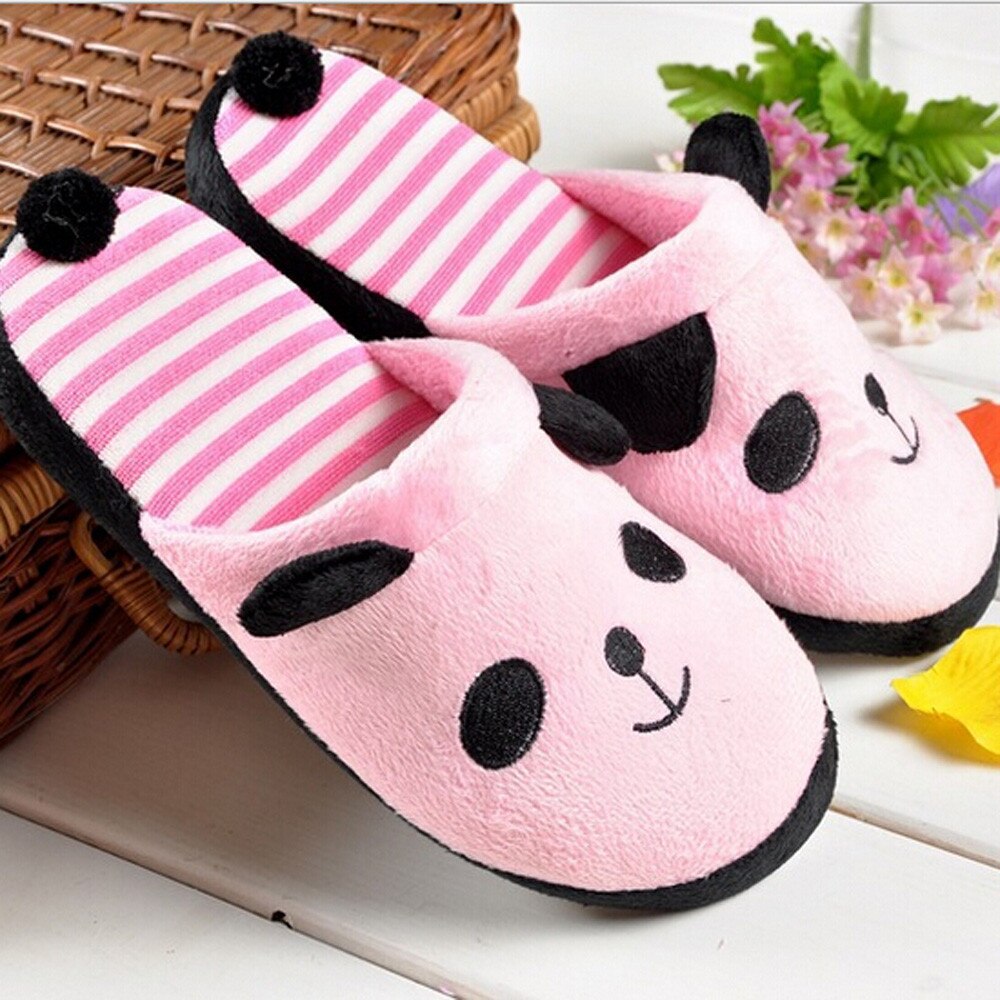 Belle bande dessinée Panda maison pantoufle femme chaussures mignon maison plancher doux rayure pantoufles femme chaussures 36-40