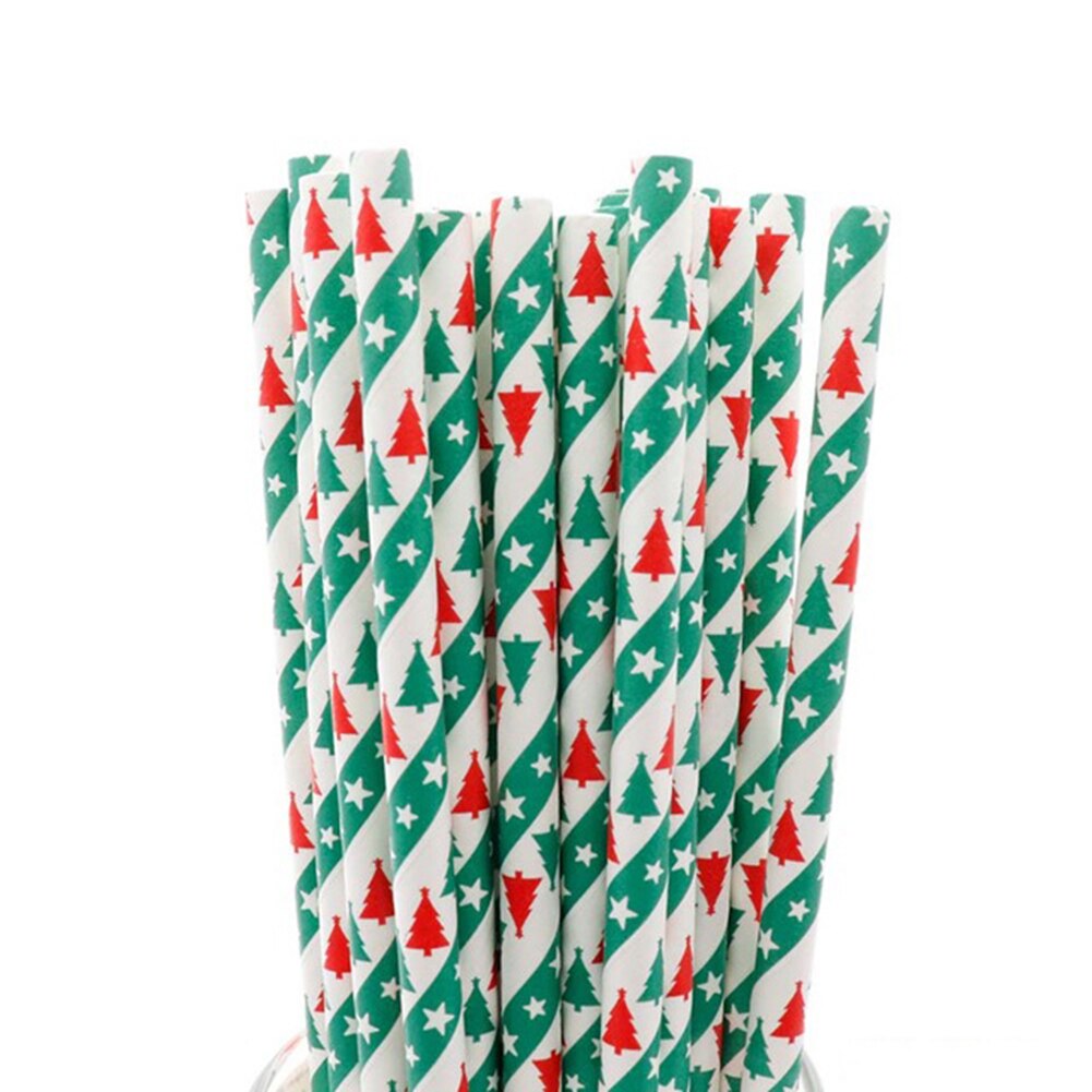 25 Stuks Kerstboom Sneeuwvlok Hoed Dot Print Wegwerp Papier Rietjes