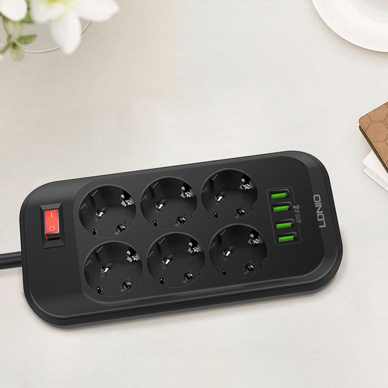 Eu-stekker, elektronische stekkerdoos, snel opladen, 3 usb-aansluitingen , +6 stopcontacten voor telefoons, 2500w 250v 2m verlengkabel, netwerkfilter: Default Title