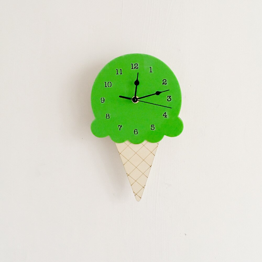 Novelty Cartoon Ice Cream Wall Clocks 3D DIY Wall Stickers for Kids Room Home Decor Children Relogio De Parede: green