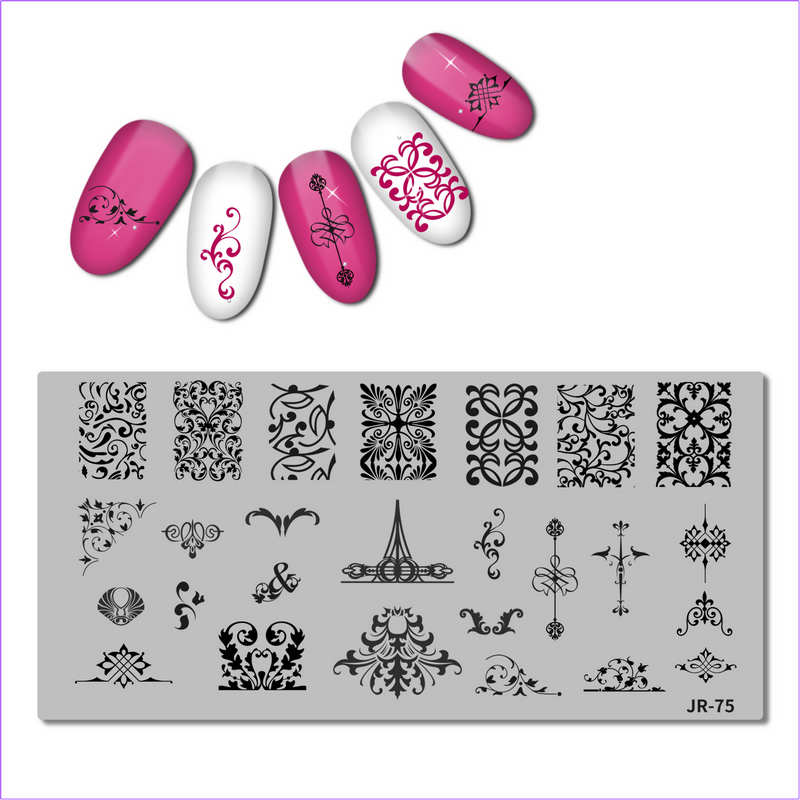 Rvs Nail Stempelen Plaat Sjabloon Swirl Bloem Patroon Danser Vlam Anker Kaarshouder Nail Tool JR071-80: JR075