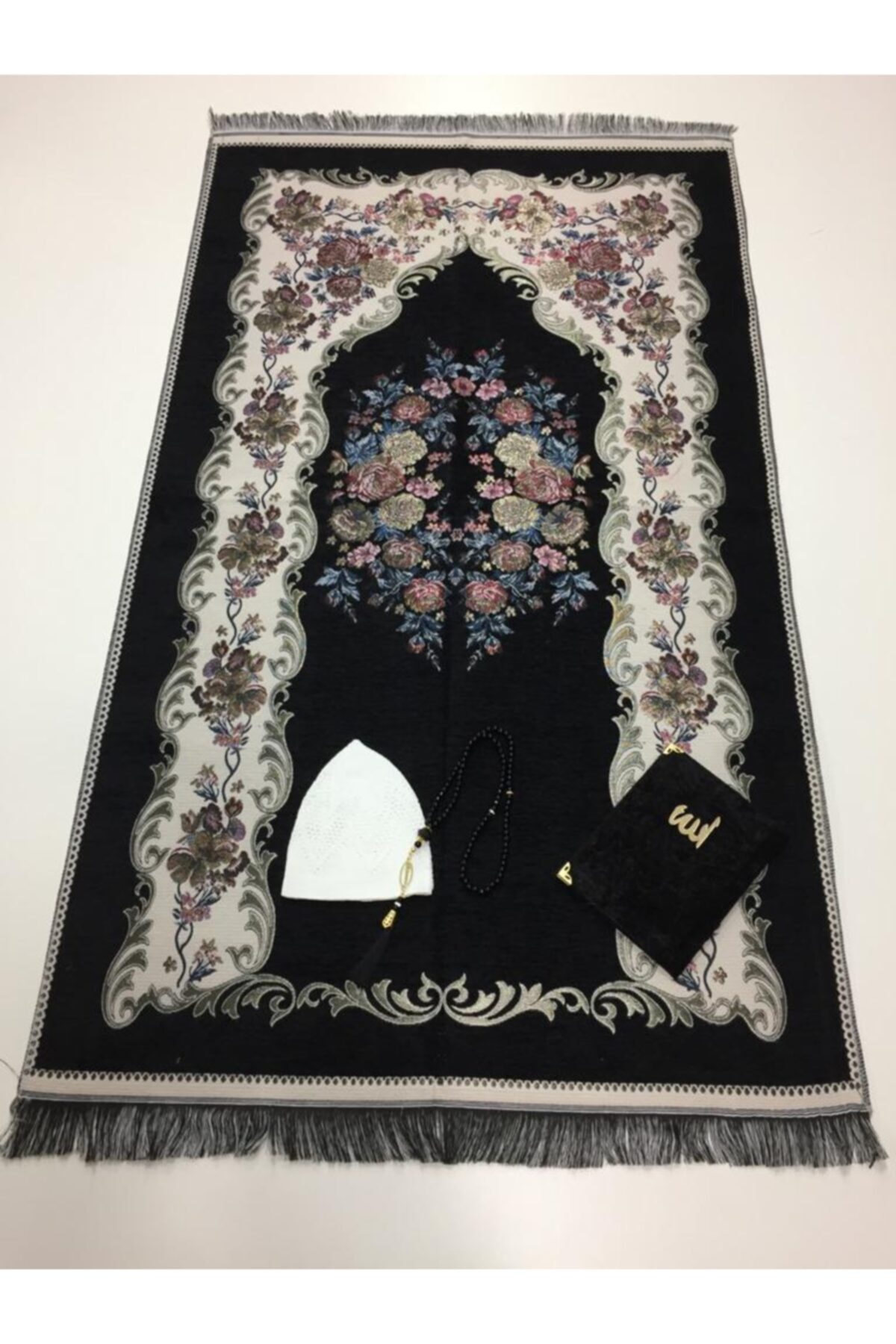 Marineblauw Rozen Gebedskleed Parel Rozenkrans Fluwelen Yas Islamitische سجاد صلاة مسلم هدية إسلامية Sijad Salat Moslim Hadiat 'Iislamia: BLACK