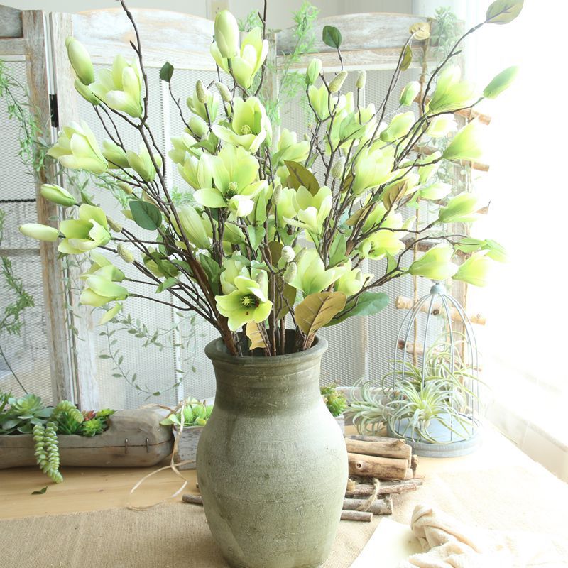 1pc 96cm 9 Heads Artificial Magnolia Flower Branch DIY Bridal Wreath Wedding Bouquet Home Garden Decoration Flores Artificiais