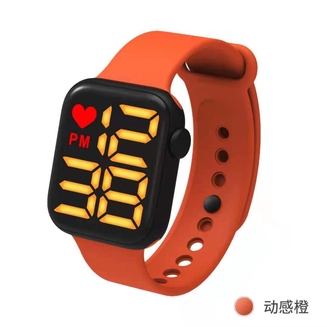 The square big apple touch screen LED electronic watches sports students LED watch: Orange