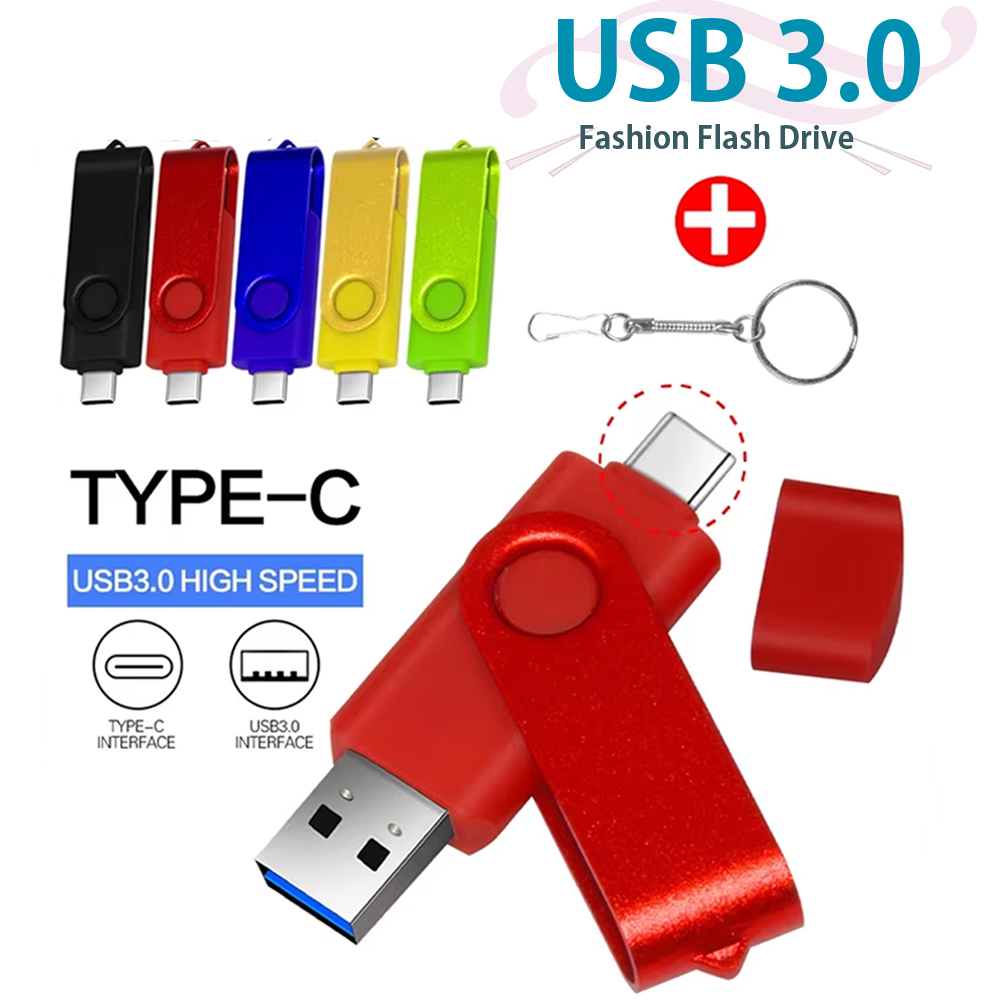 Type-C USB 3.0 High Speed Flash Drive 2 IN 1 360° Rotate Freely Pen Drive 128GB/64GB/32GB/16GB Multi-format Compatible U Disk