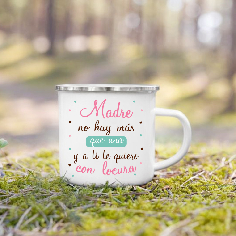 Taza con estampado de la mejor mamá del mundo, tazas de café creativas, bebidas, leche, taza con asa, taza esmaltada para acampar, de cumpleaños para el día de la madre para mamá: Castaño