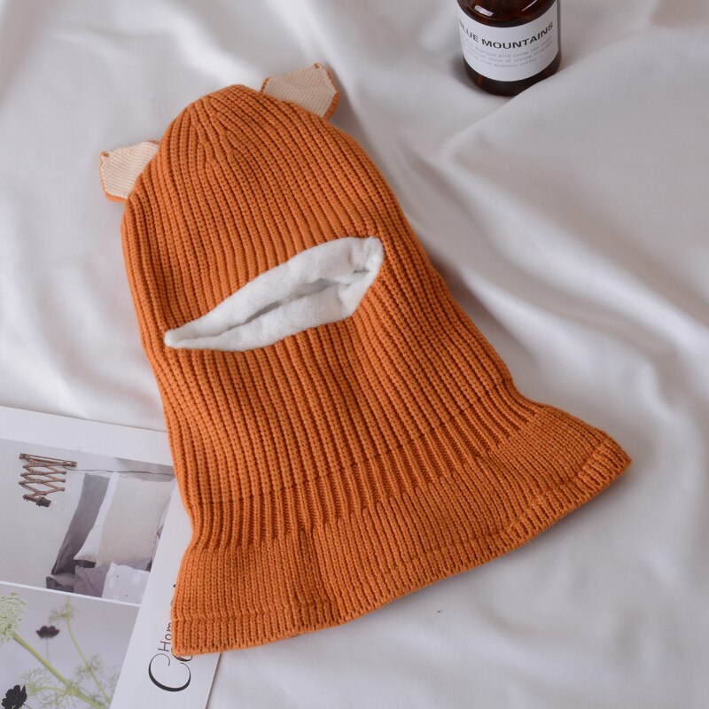 Winter baby muts sjaal jongen meisje gewricht muts peuter kinderen kind warme pompon ster muts gebreide nek plus fluwelen warmer 2-5: Hoed oren - kurkuma