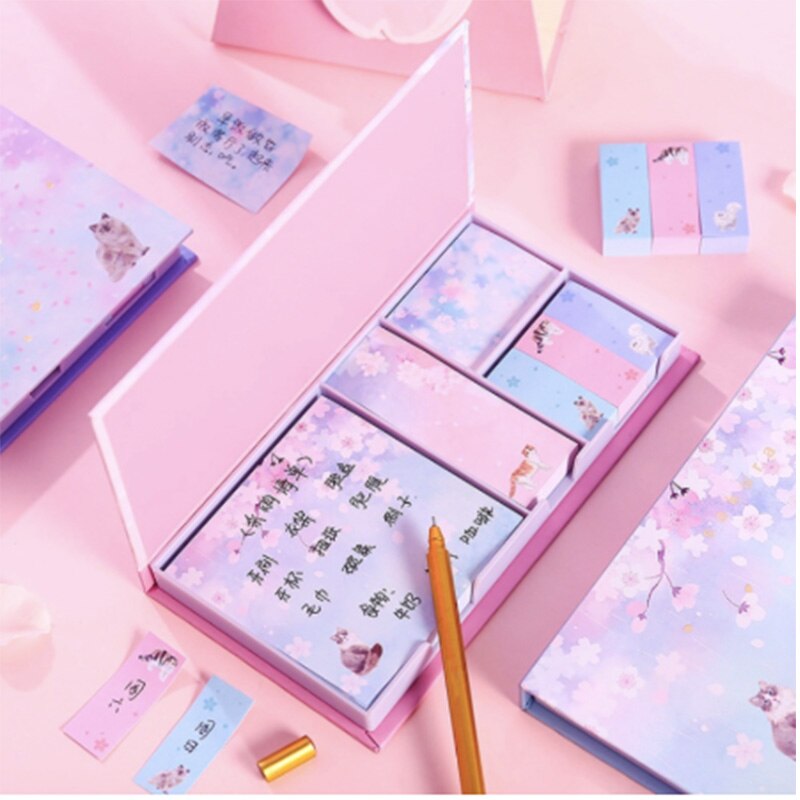 Bloc de notas con dibujos animados, Bloc de notas adhesivas de flores bonitas, almohadillas de escritura multiplegables, etiqueta de , papelería Kawaii, material escolar