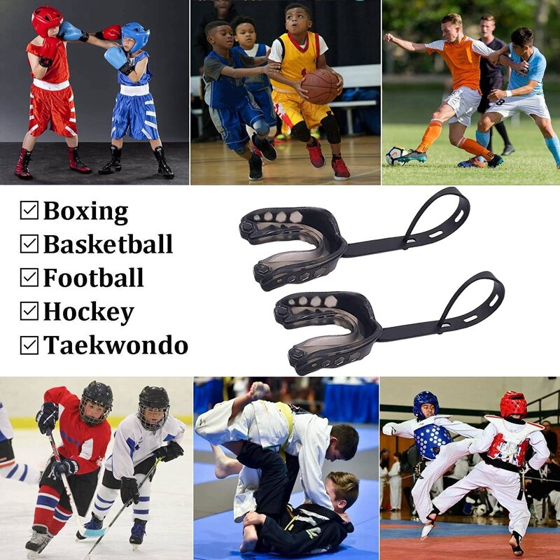 2Pcs Football Mouth Guard With Strap,Soft Youth Mouth Guard Football Mouthpiece,Sports Mouth Guard For Boxing,Rugby