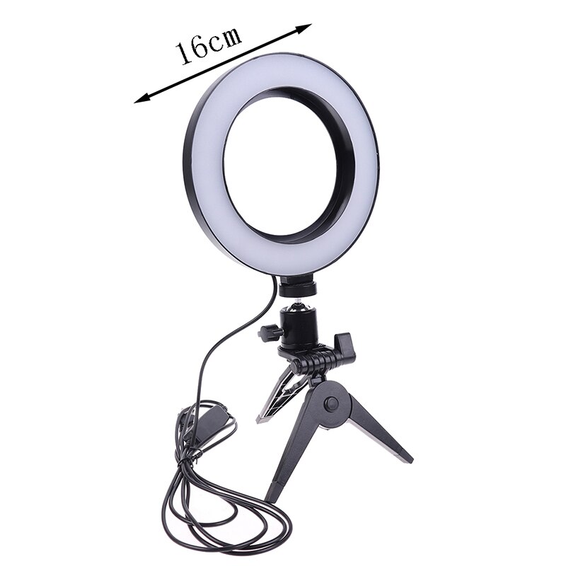 Photography LED Selfie Ring Light 16CM Dimmable Camera Phone Ring Lamp 6inch With Table Tripods For Makeup Video Live Studio: Pink