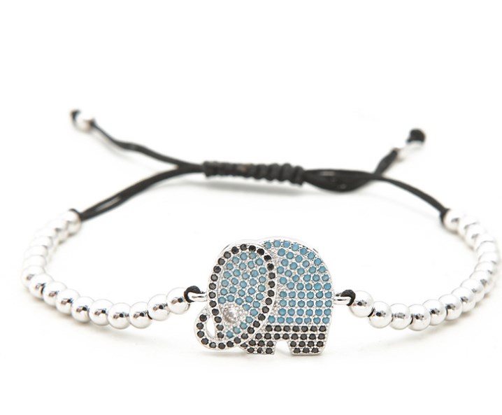 gold silver micro pave cz Cubic Zirconia rope adjusted Copper Beads Bracelet hg2 Elephant Charm Braided Bangles: 2