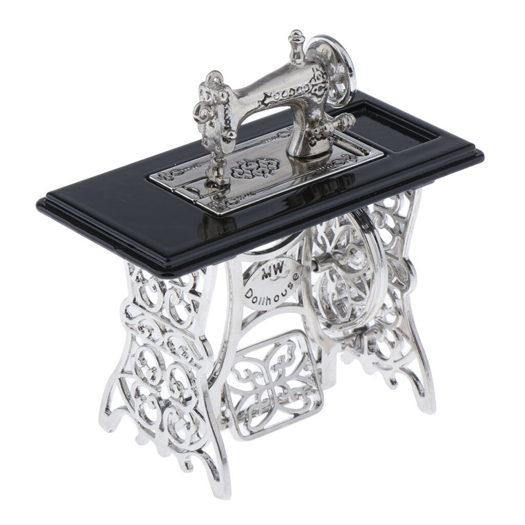 1:12 Accessori casa delle bambole in Metallo Macchina Da Cucire con pianoforte di Lavoro, Realistico Modello in Miniatura Artigianato Collezionismo
