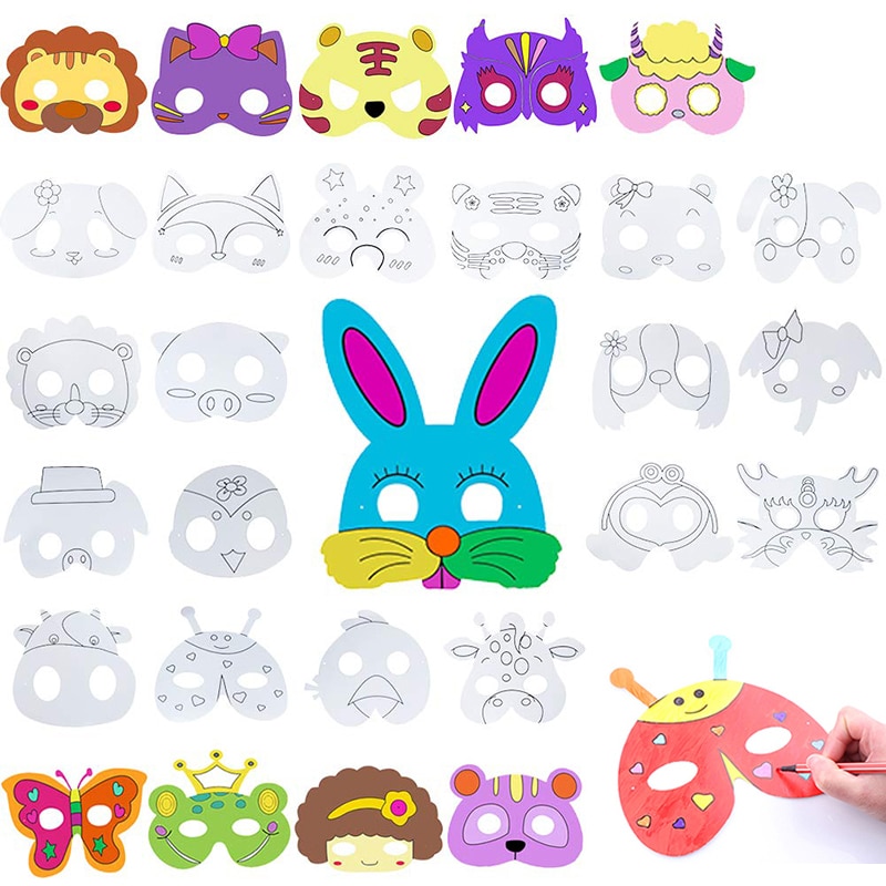 8 st barn färg fyllning målning mask tecknad djur diy ritning mask leksaker konst hantverk barn fest favorit leksak