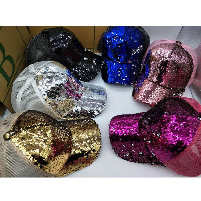 Pailletten Paillette Bling Shining Mesh Baseball Cap Opvallende Pretty Verstelbare Vrouwen Meisjes Hoeden Voor Party Club Verzamelen