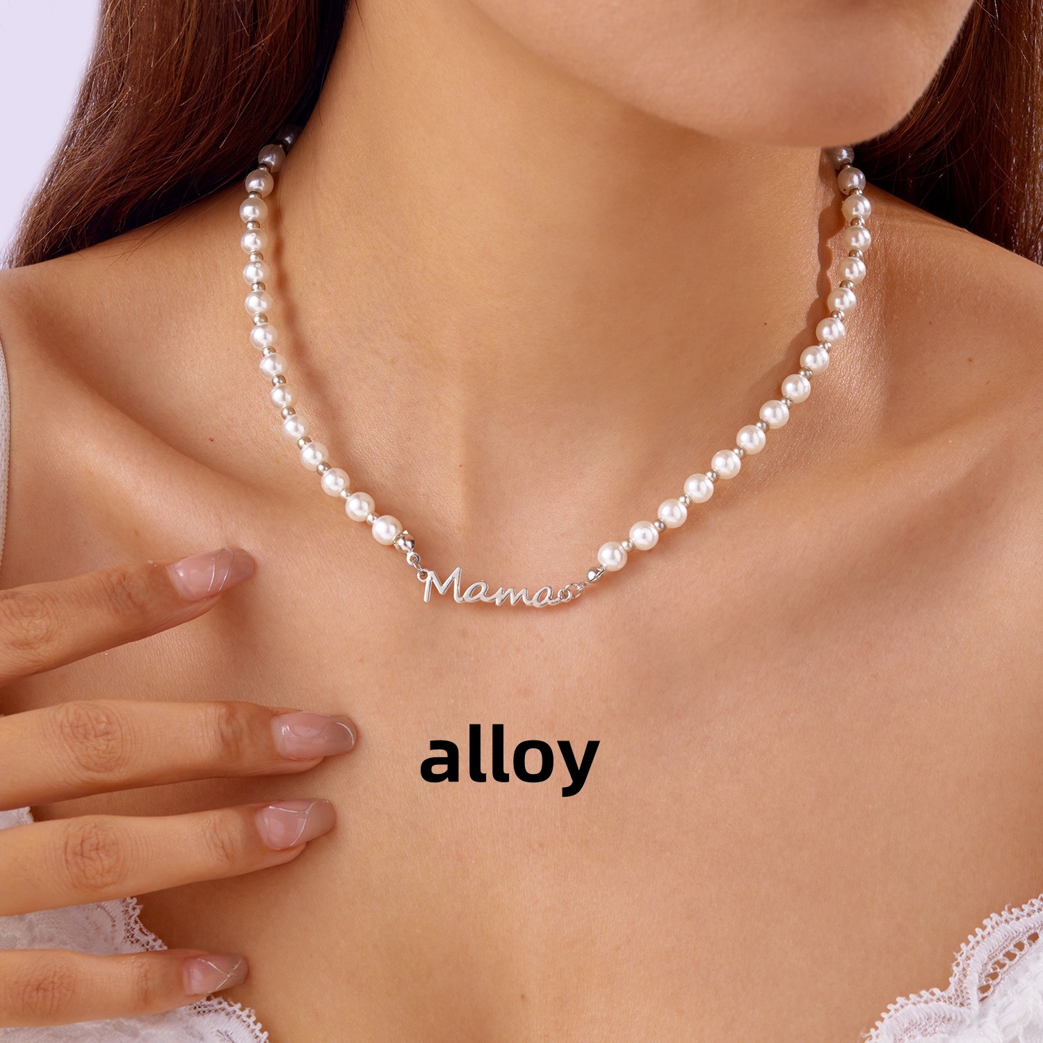 Pulseras con colgante de mamá con letras de perlas de imitación, dijes de , pulsera de cadenas de acero inoxidable para mujer, joyería, para el día de la madre: Cobalto violeta