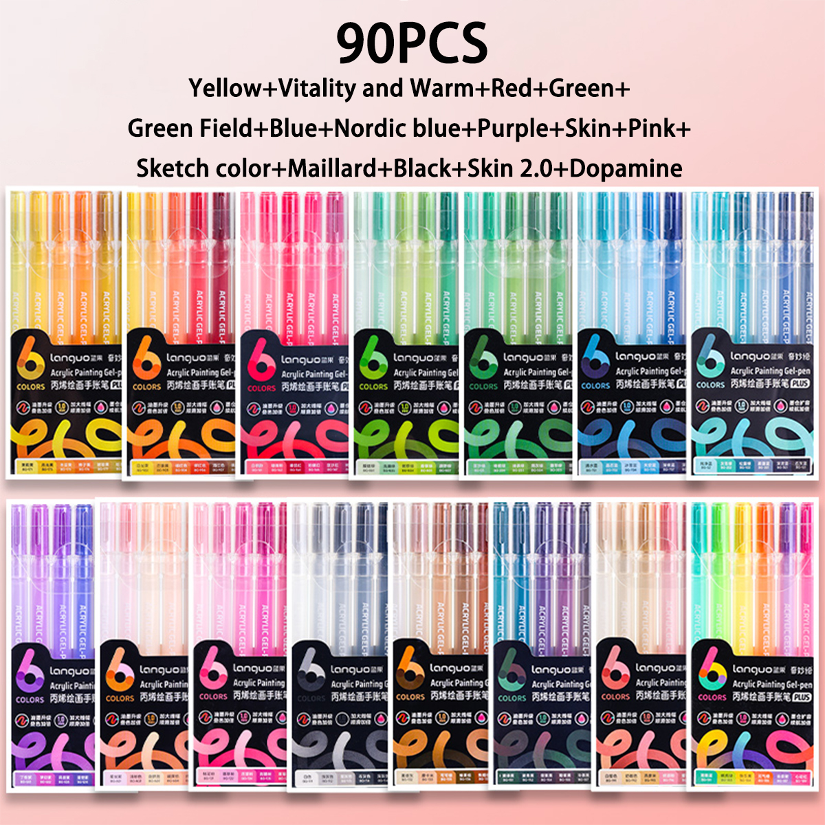 LANGUO 6Color Highlighter Marker Pens Acrylic Painting Art Markers Quick-Dry Non-Toxic for Students Supplies Korean Stationery: Pink