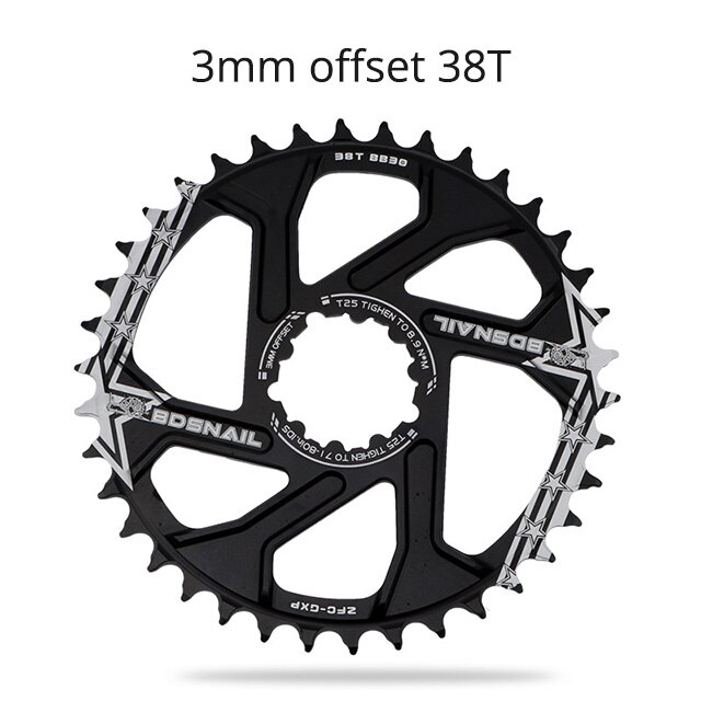Schnecke 3mm 6mm versetzt Kettenblatt für Sram GXP SX NX GX XO X01 XX1 32/34/36/38T Fahrrad Einziges Krone Mtb überspielen Kurbelgarnitur: 3mm versetzt Schwarz 38T