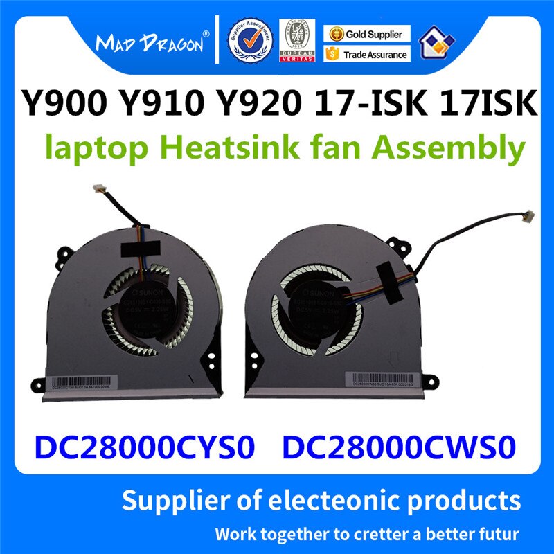 szalony smok marka laptop nowy wentylator chłodzący cpu wideo GPU wentylator dla Lenovo ideapad Y900 Y910 Y920 17-ISK 17ISK DC28000CYS0 DC28000CWS0: CPU fan - GPU fan