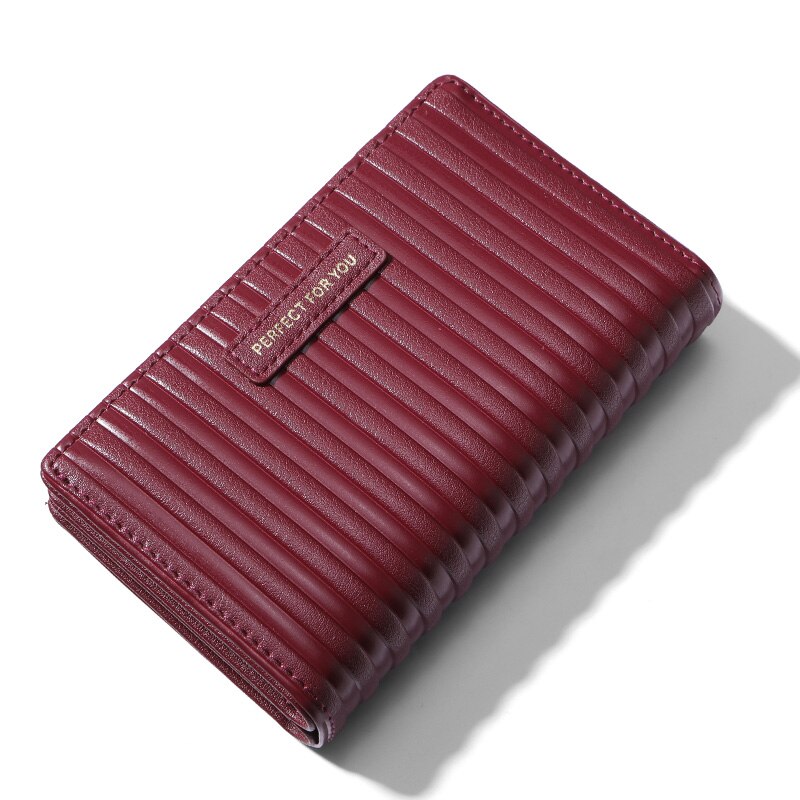 Weichen ruched trifold plånbok dam dragkedja myntficka många korthållare mjukt pu läder märke kvinnliga plånböcker: Vin, röd