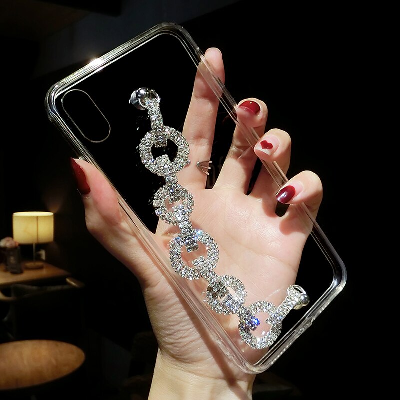 For iphone 17 16 Pro Case Bling Rhinestone Diamond Bracelet Chain Crystal Case For iPhone 15 12 11 13 14 Pro MAX XR XS Plus Case: EVA