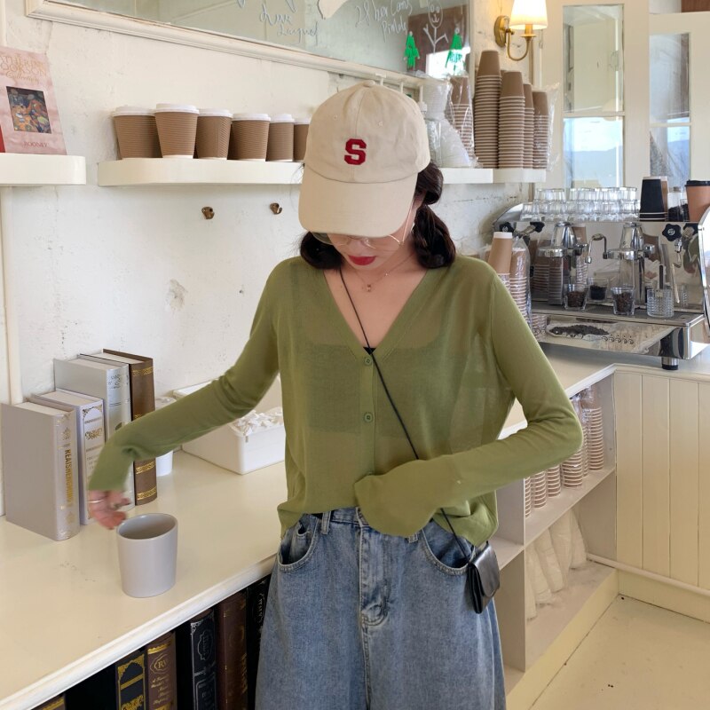 Summer Female Knit Thin Cardigan Sweater Coat Female Knitted Summer Full Sleeve Outwear Jacket Women