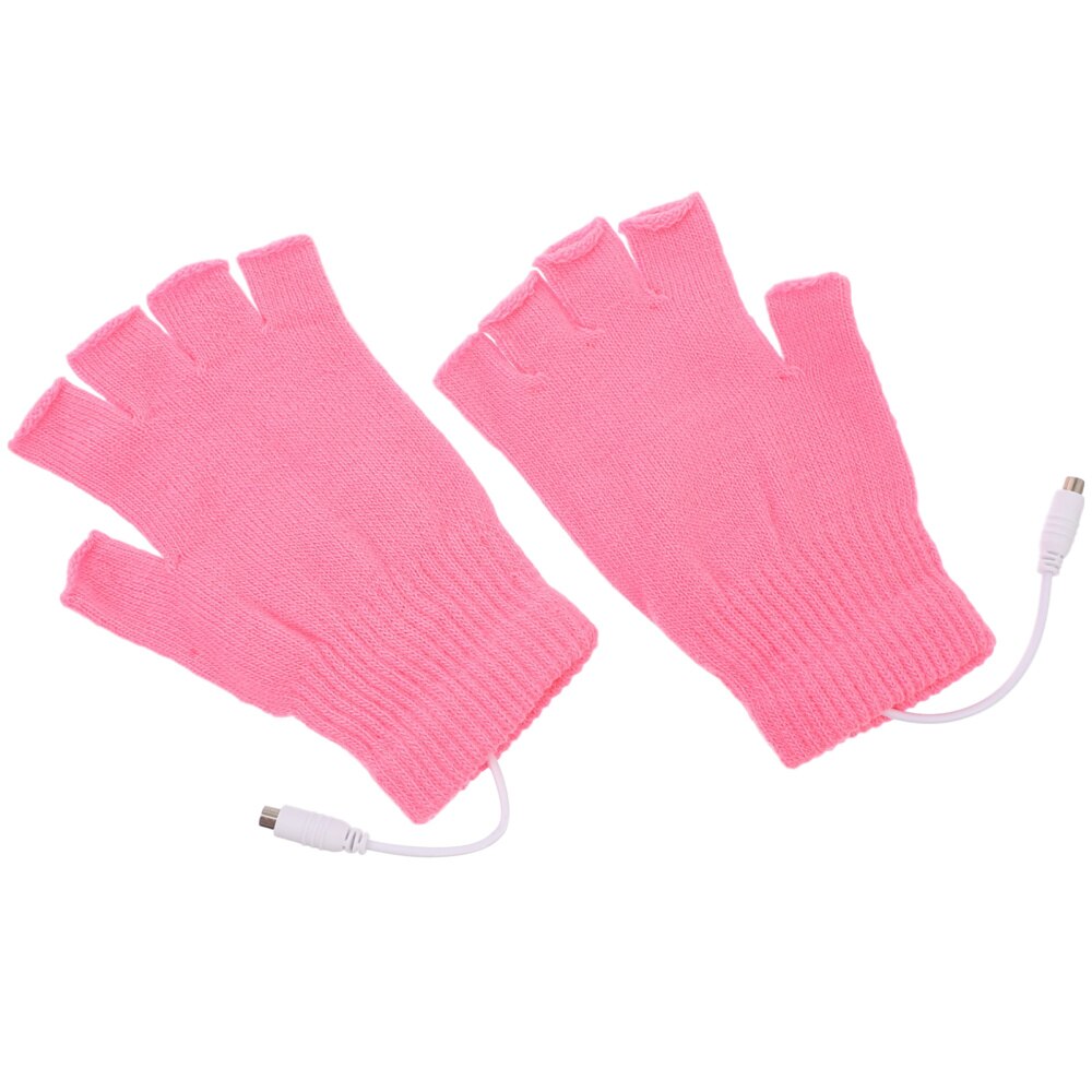 Mitaines chauffantes USB, 1 paire, moitié ou doigt entier, tricot: Pink