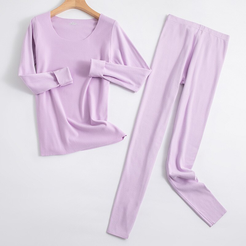 Ropa interior térmica de terciopelo para mujer, conjunto de Calzoncillos largos sin costuras, cálida, de segunda piel, con cuello redondo: Purple / XXL (55-65kg)