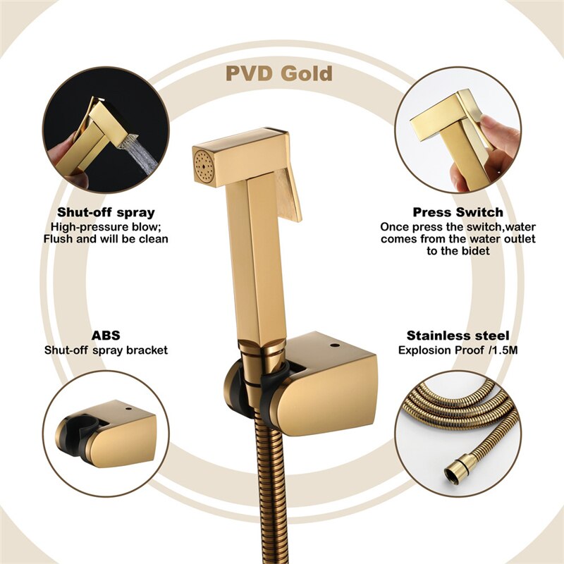 Wall Mounted Bidet Kranen Set Bidet Wc Kraan Douche Met Hand Held Sproeier Douche Goud Pvd Bidet Douche Set
