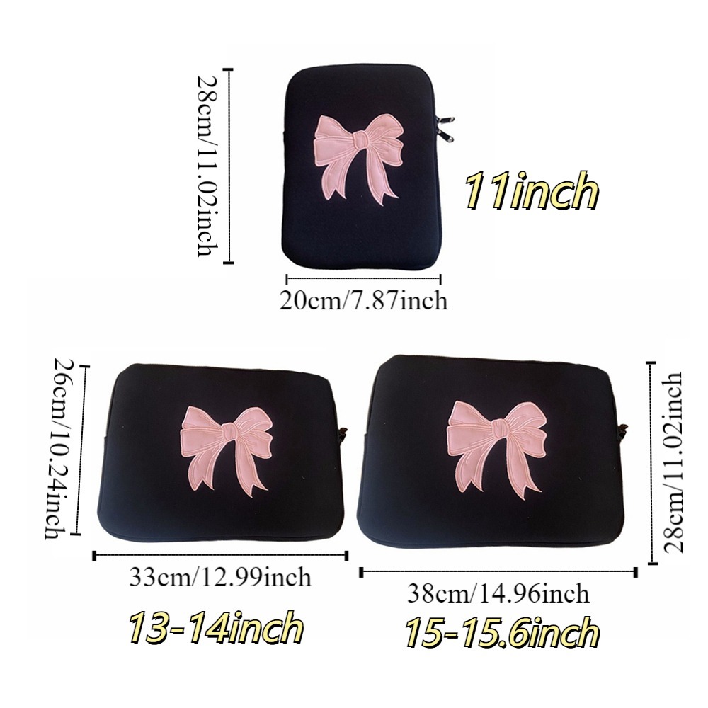 Tablets Bag Pink Bow Tablet Sleeve Bag 11/13/15 Inch Protective Laptop Pouch Black Embroidered Computer Storage Bag School