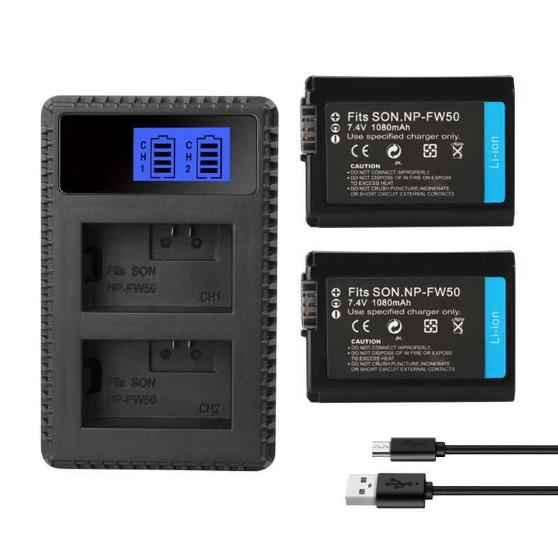 NP-FW50 NP FW50 cargador de batería para Sony Alpha a7 a7rii alfa 7R a7R Alpha 7S a7S a3000 a5000 a6000 a6300 a6500 1080mAh Cámara