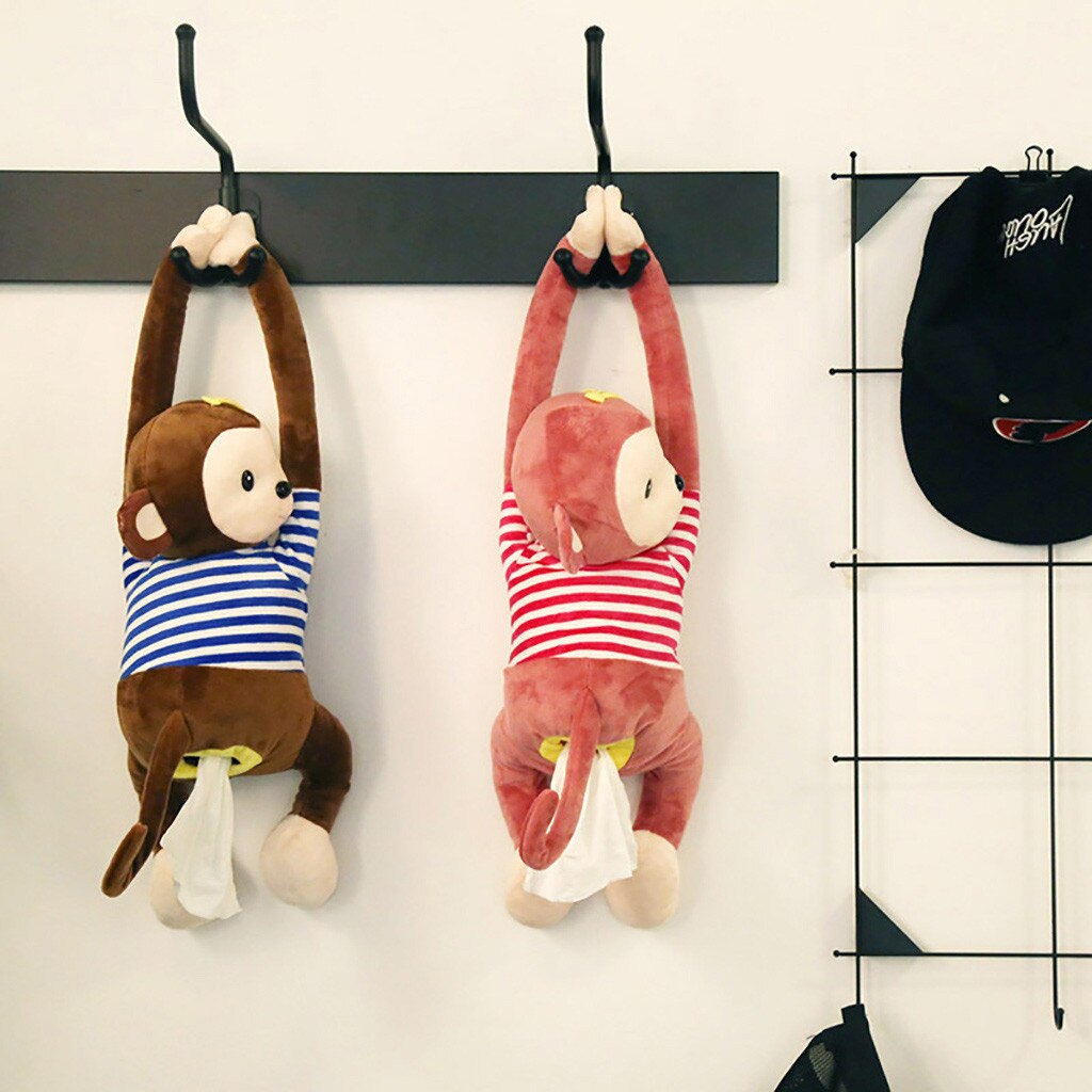 Car Tissue Boxes Monkey Cute Cartoon Home Office Car Hanging Paper Napkin Tissue Box Cover Holder Portable Paper Box