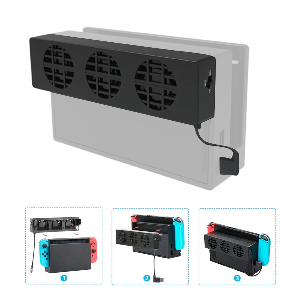 USB Cooling Fan Heatsink Radiator for Nintend Switch Adjustable Speed Control Gaming Console External Cooler Station with 3 Fans