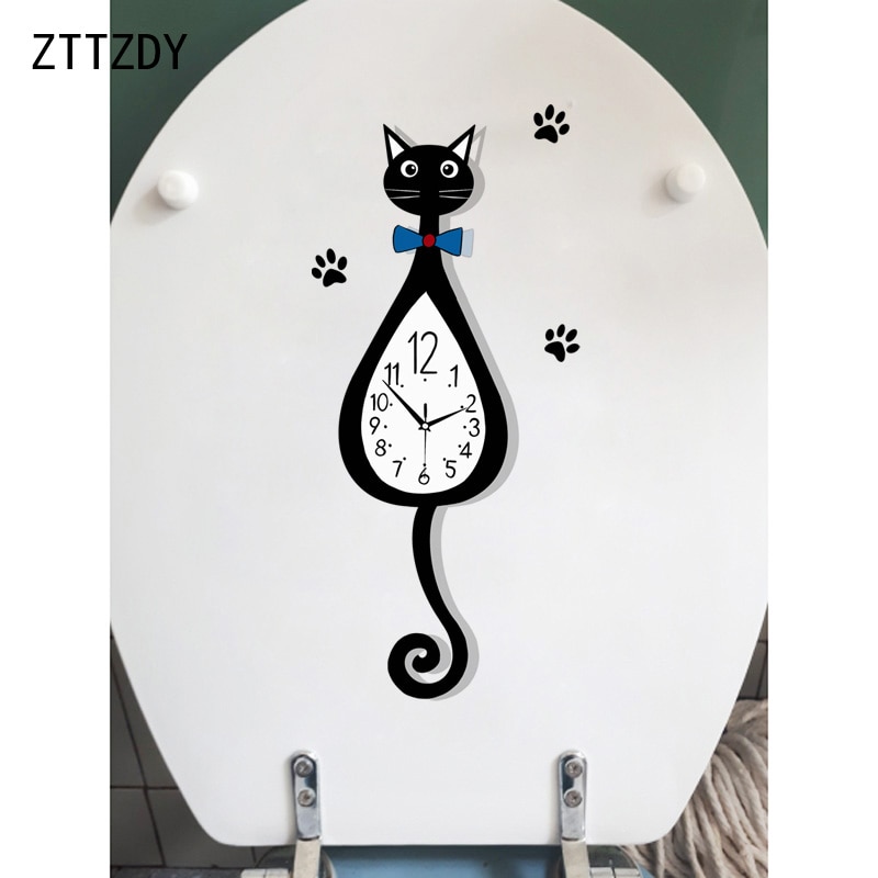 ZTTZDY 11.1*24.4 CM Grappige Klok Kat Muursticker Persoonlijkheid Home Decor Wc Decal T3-0052