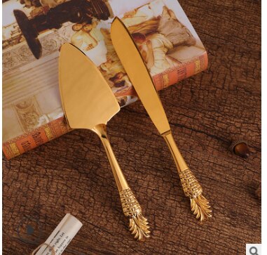 Utensilios de cocina occidental para hornear, juego de de boda de dos piezas con mango hueco, pala triangular para pizza, pastel, cuchillo de postre: 2