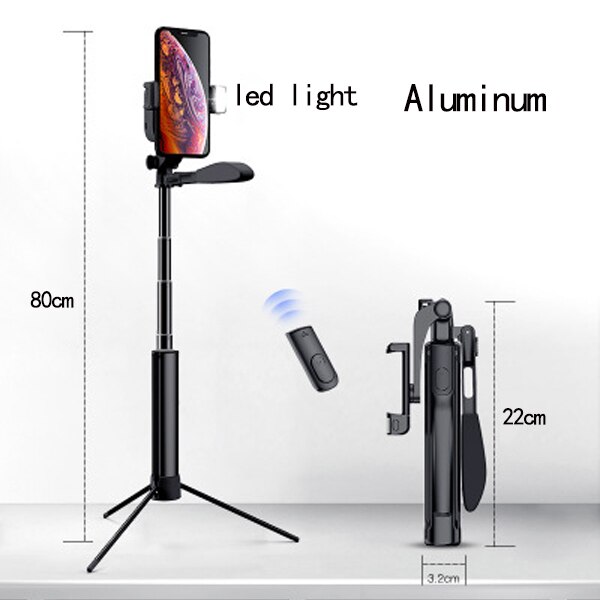 live Tripod Selfie Stick LED Ring light Handheld Stabilizer Steadicam 5 in 1 for iPhone X 8 Android SmartPhone VS Gimbal: Plastic 80cm Black