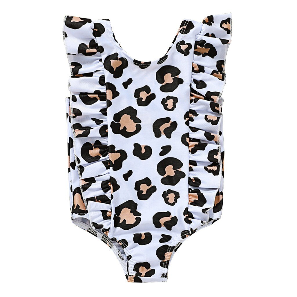 Babys Summer Clothes Kids Girls Summer Cartoon Leopard Printed Bikini One Piece Swimwear Swimsuit 2pcs Toddler Bathing Suit: White / 80