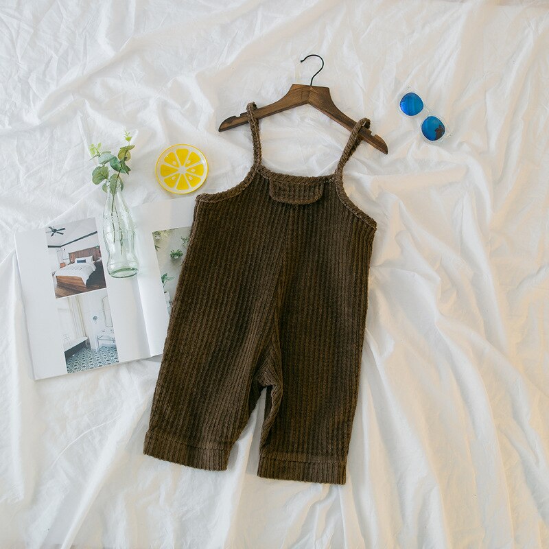 Overalls Kids Kinderen Zomer Kleding Meisjes Korte Algehele Jongens en Meisjes Corduroy Riem Broek Kids Leuke Casual Broek: Khaki / 2T