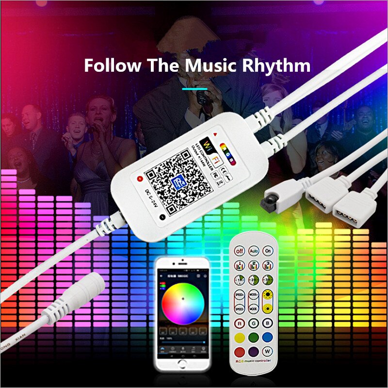 RGB LED Controller DC5-24V WiFi Music Smart APP Controller Double Output 24key IR Remote Controller For 5050 3528 RGB LED Strip