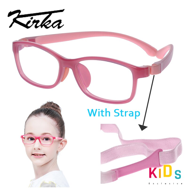 Kirka Eyeglass Frames Children Glasses TR90 Flexible Myopia Optical Frame Kids Silicon Sports Eyewear Kids Glasses Strap: 9003C6