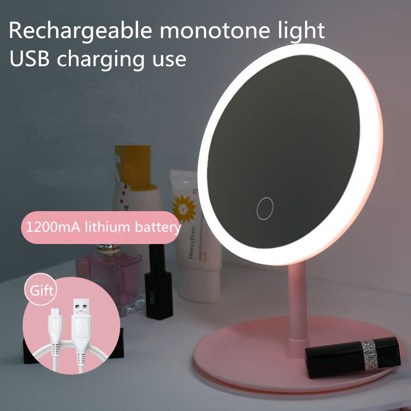 Led Light Makeup Mirror Storage LED Face Mirror Adjustable Touch Dimmer USB Led Vanity Mirror Table Desk Cosmetic Mirror: Round C