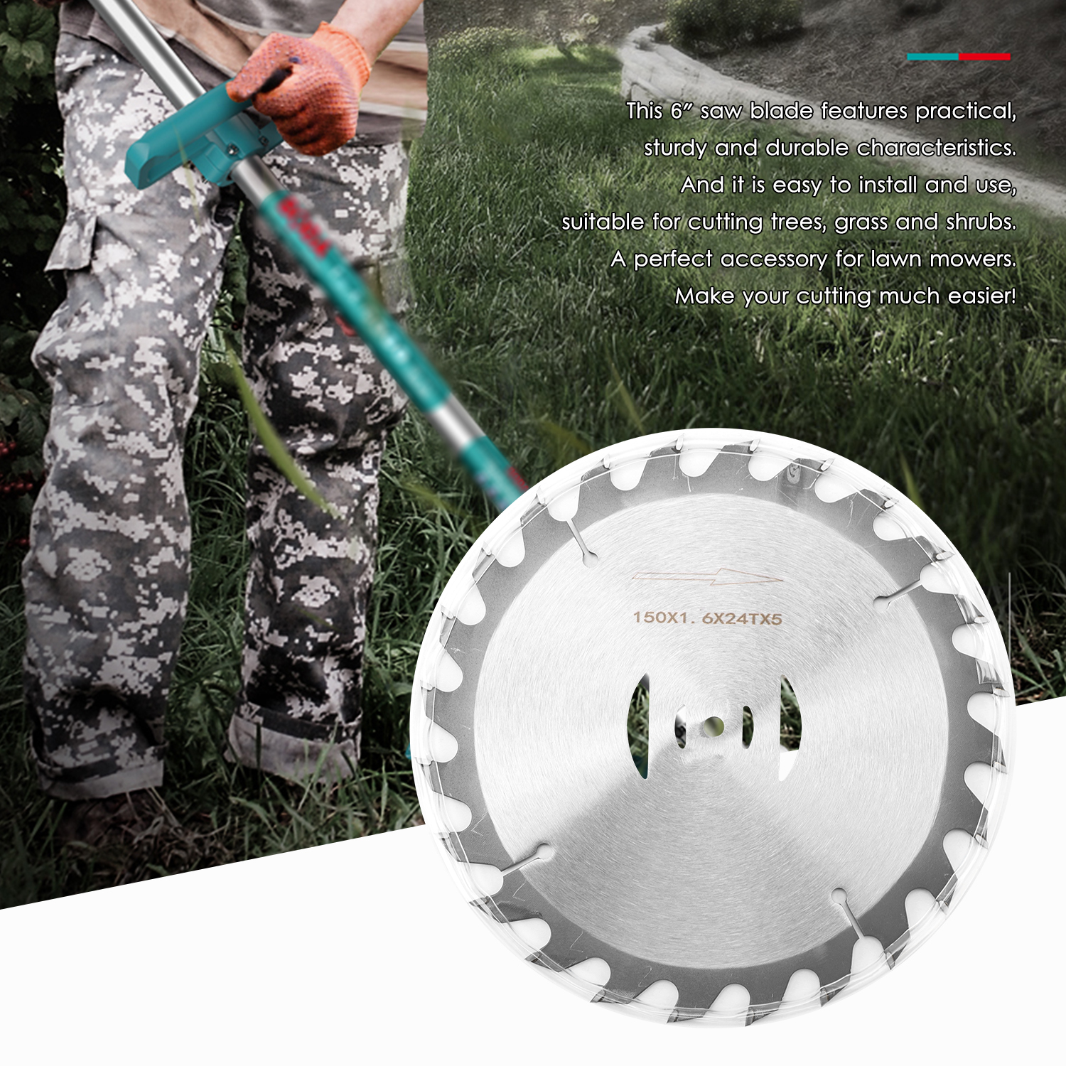 6" 150mm 24 Teeth Lawn Mower Circular Metal Saw Blade Round Saw Cutter Electric Weeder Accessory for Garden Agriculture Use