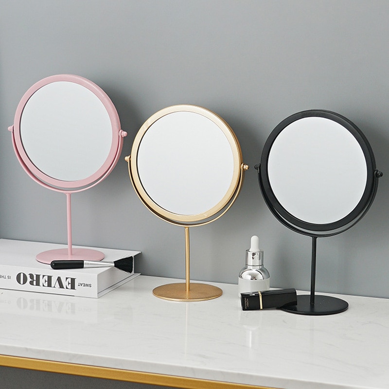 Staande Draaibare Metalen Make-Up Spiegel Tafel Ornament Draagbare Ijzeren Cosmetische Decoratieve Spiegels Voor Meisjes