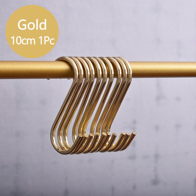 Guld/svart/silver s-form krok kök sovrum multifunktionsräcke s hängare krok spänne hållare krokar hängande förvaringsverktyg: Guld 10cm