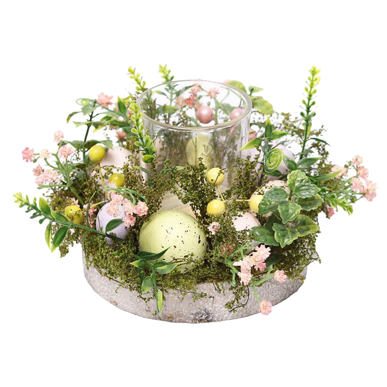 Easter Candle Holder Rings with Decorative Floral Eggs, Decorative Glass Tealight Candle Holder Candle Rings Wreaths Centrepiece