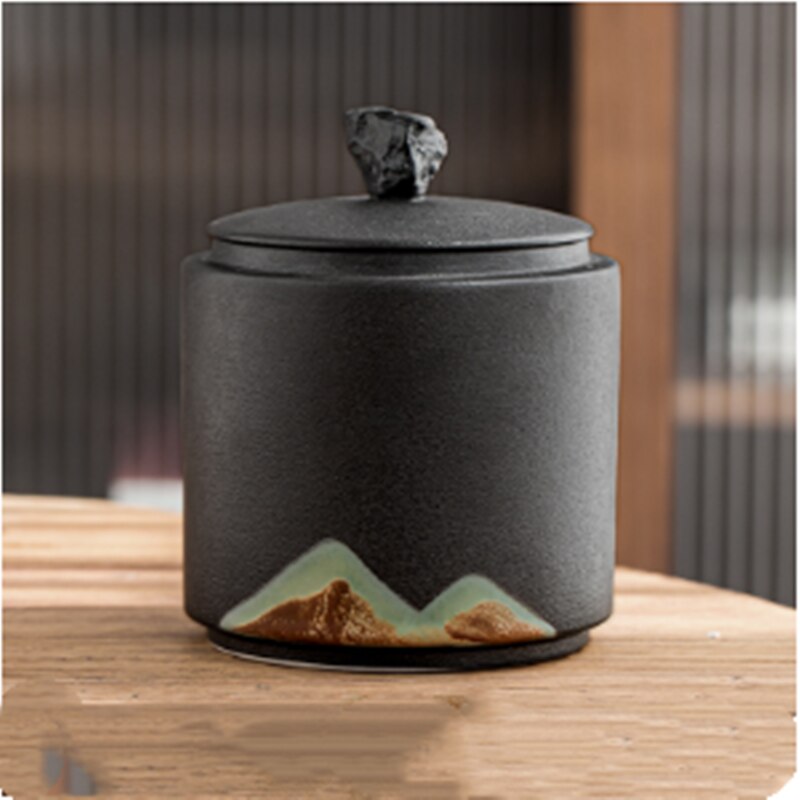 Chinese Ceramic Tea Pot Sealed Ceramic Storage Pot Household Black Tea Storage Tank Household Stoneware Tea Pot Decoration