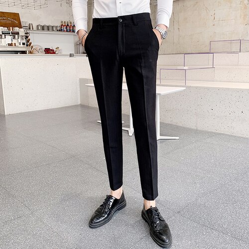 Heren pantalon lente heren pantalon rechte zakelijke broek heren formele broek klassieke heren katoenen pantalon hombre: Zwart / 32