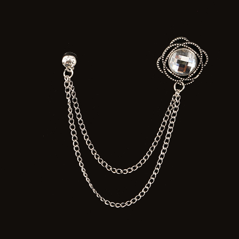 SKEDS-broches de cadena clásicos con diamantes de imitación para hombre, joyería para traje, decoración de cristal Vintage, broche para banquete, insignias, Pin, ramillete: Pistola negra plateada