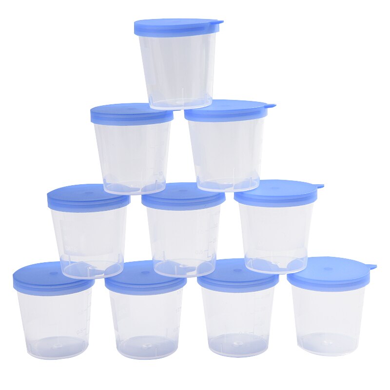 10Pcs Blue Cap Plastic Cup Pill Case Container Specimen Cup Sample Bottle 3.5 X 4.8 Cm Pill Cup Organizer Health Care 40ML
