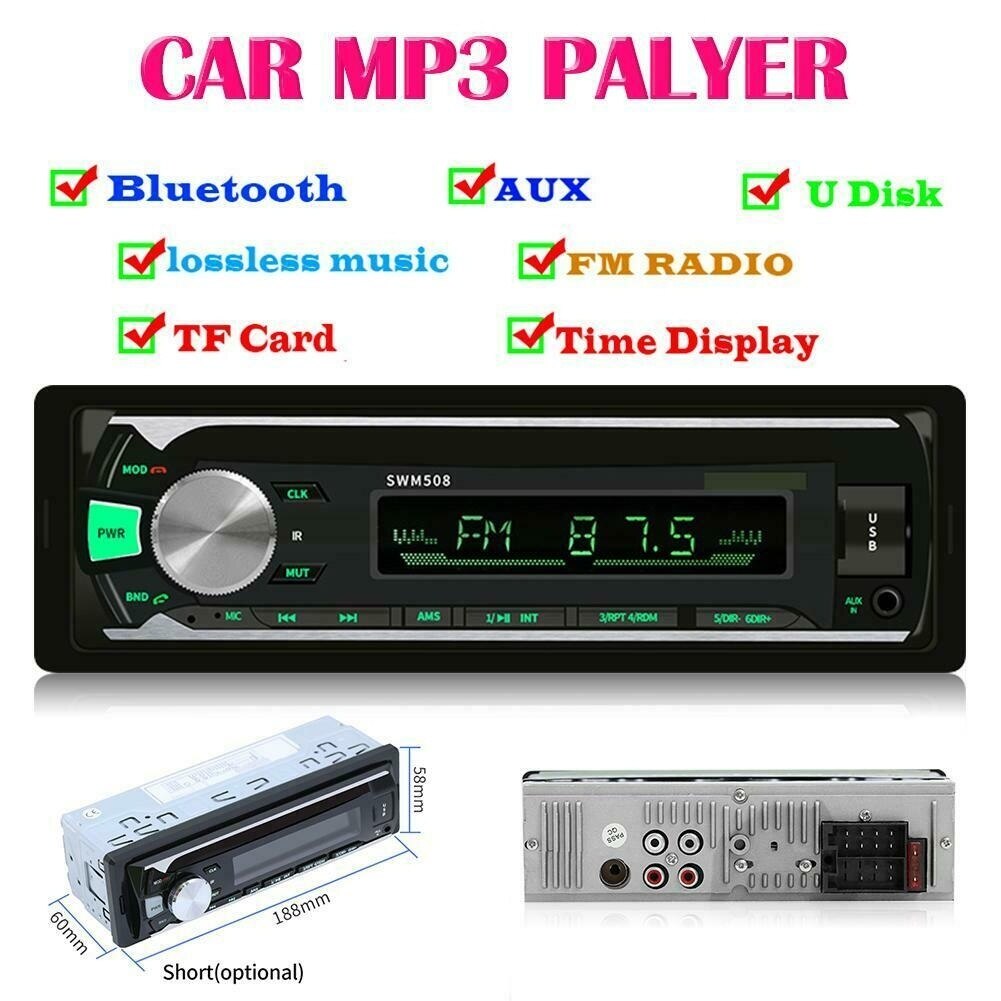 Car Radio Stereo Audio MP3 Player 12V In-dash Single 1 Din FM Receiver Aux Receiver USB Remote Control Autoradio: 508BT