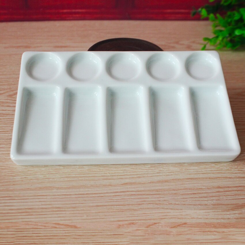Paleta de pintura Rectangular de cerámica blanca para artistas, acuarela, pintura al óleo de acrílico, caligrafía, 10 pozos, 19,3*11*1,8 cm